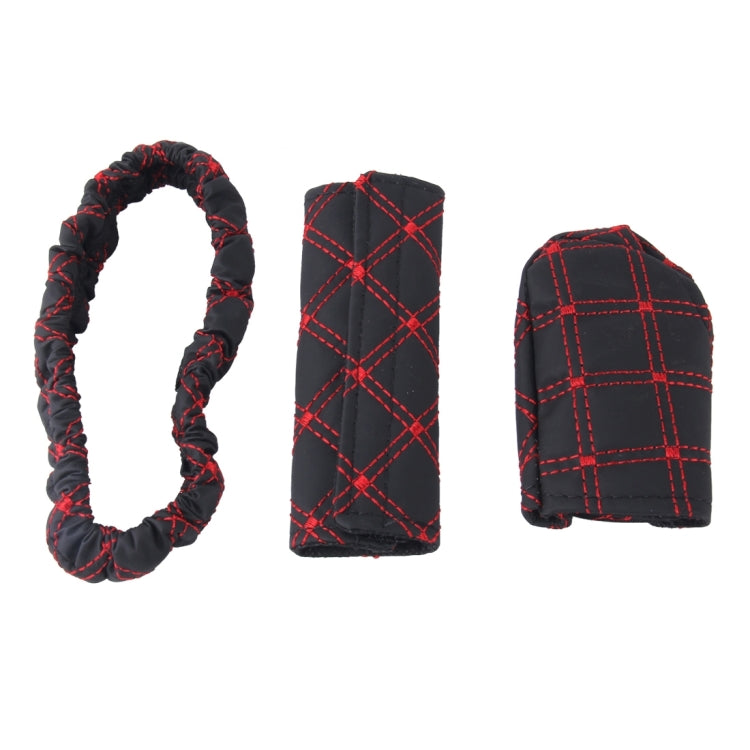 3 PCS Car Hand Brake Cover Shift Knob Gear Stick Cushion Sets Rear View Mirror Sets Cover Car Accessory Interior Decoration Pad, 3 PCS Red, 3 PCS White - HoMEdemic™ 