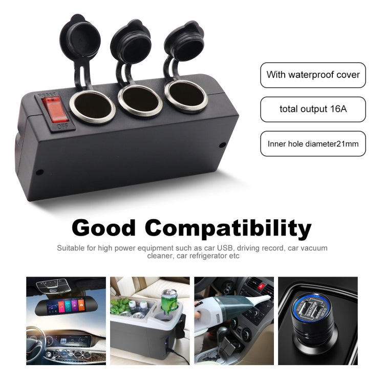 3 in 1 12-24V 16A Car Cigarette Lighter Socket with Overload Protection Switch Control, 3 in 1 12-24V 16A - HoMEdemic™ 
