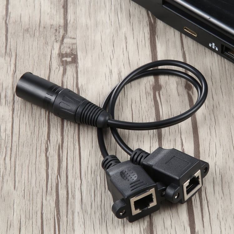 3-pin XLR Male to 2 x RJ45 Female Ethernet LAN Network Extension Cable, Cable Length: 30cm (Black) - HoMEdemic™ 