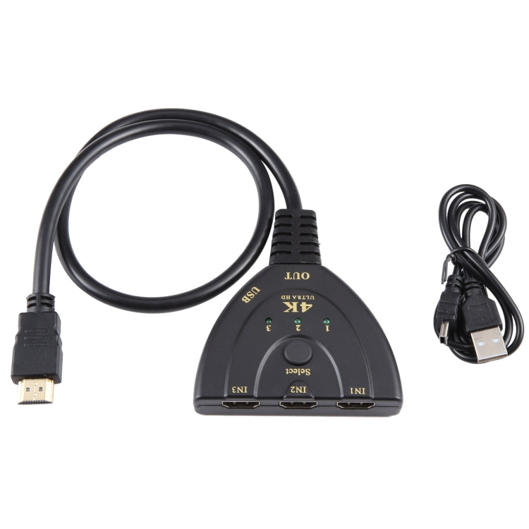 3 x 1 4K 30Hz HDMI Switcher with Pigtail HDMI Cable, Support External Power Supply - HoMEdemic™ 