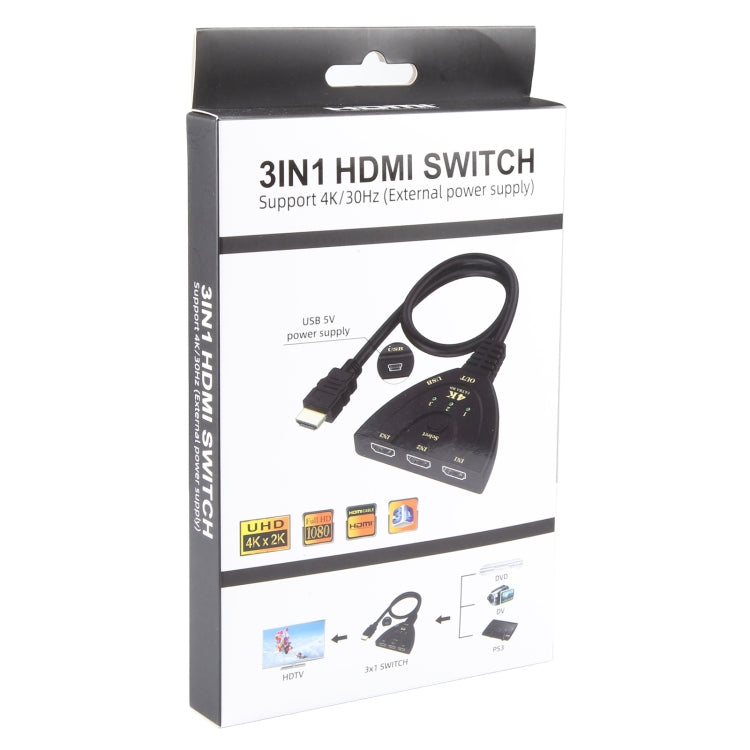 3 x 1 4K 30Hz HDMI Switcher with Pigtail HDMI Cable, Support External Power Supply - HoMEdemic™ 