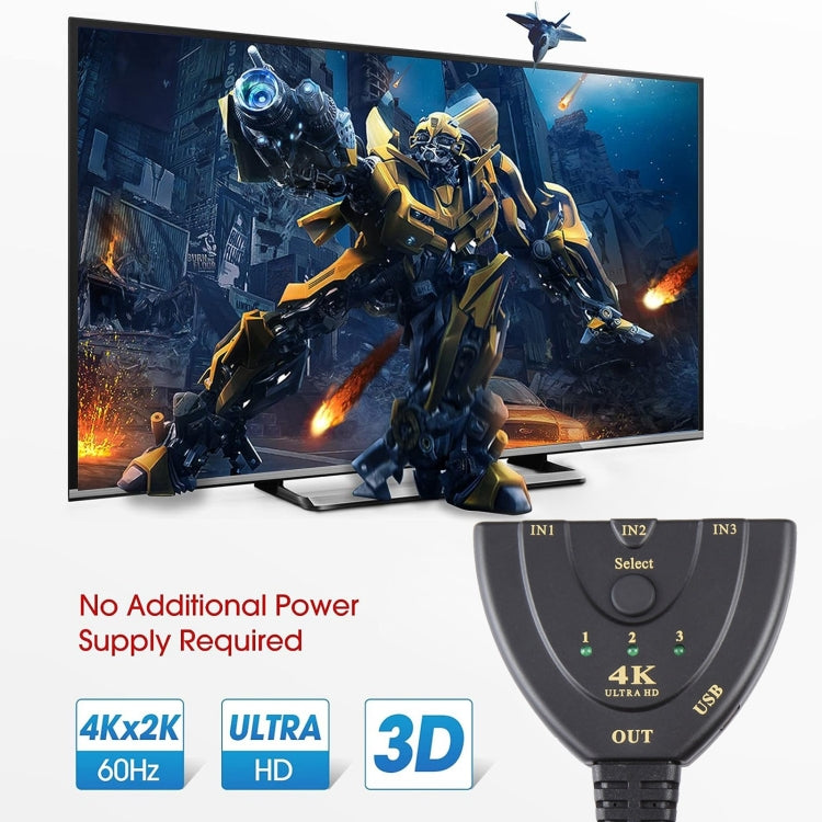 3 x 1 4K 30Hz HDMI Switcher with Pigtail HDMI Cable, Support External Power Supply - HoMEdemic™ 