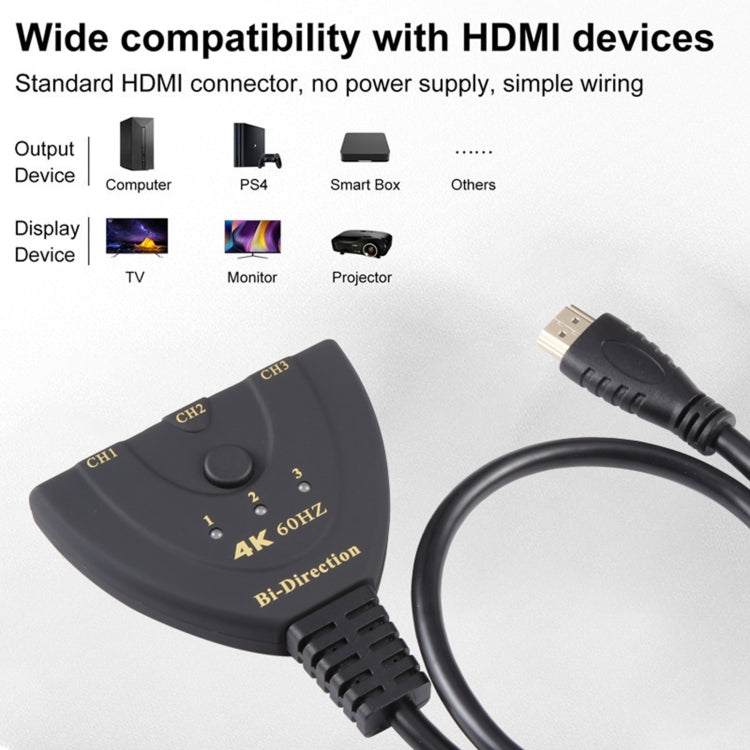 3 x 1 4K 60Hz HDMI Bi-Direction Switcher with Pigtail HDMI Cable - HoMEdemic™ 