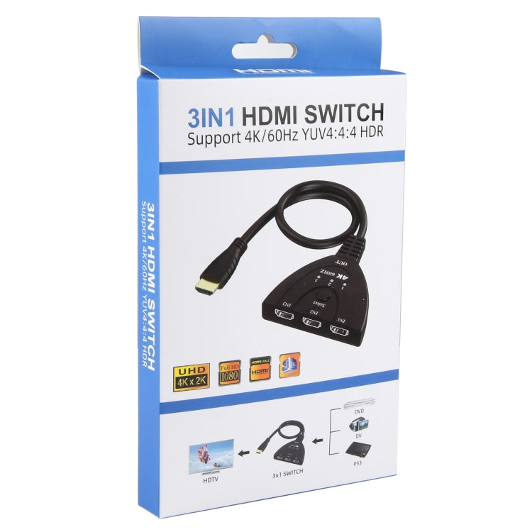 3 x 1 4K 60Hz YUV4:4:4 HDR HDMI Switcher with Pigtail HDMI Cable - HoMEdemic™ 