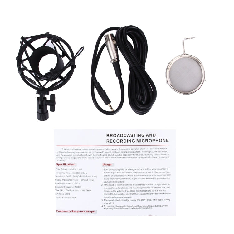 3000 Home KTV Mic Condenser Sound Recording Microphone with Shock Mount & Pop Filter for PC & Laptop, 3.5mm Earphone Port, Cable Length: 2.5m - HoMEdemic™ 