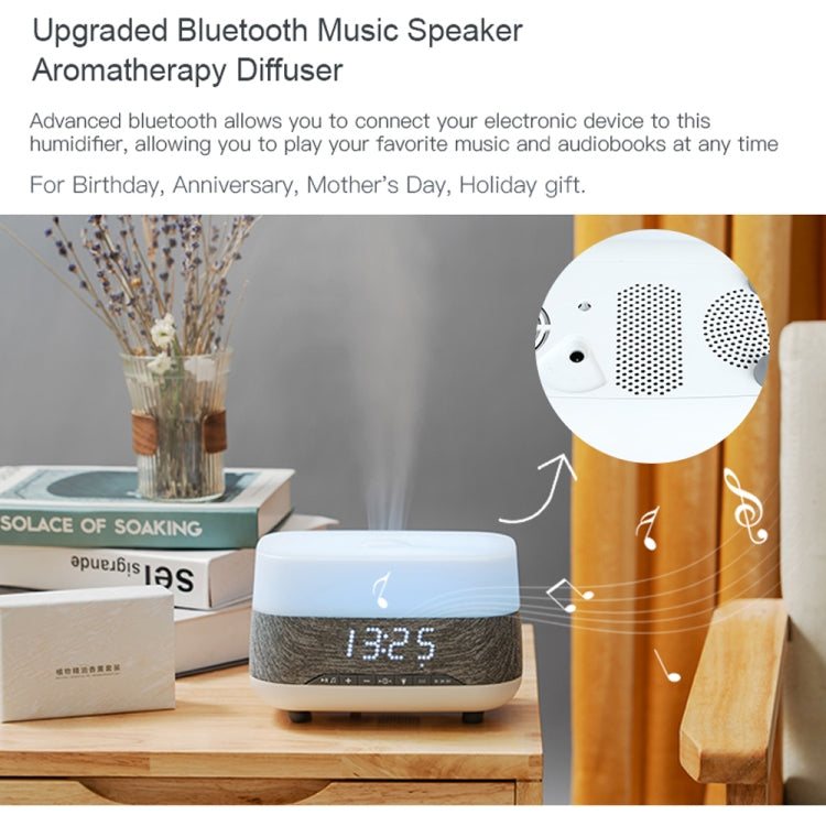 300ml Bluetooth Clock Aromatherapy Humidifier with Seven-color Ambient Light,EU Plug(Gray White) - HoMEdemic™ 