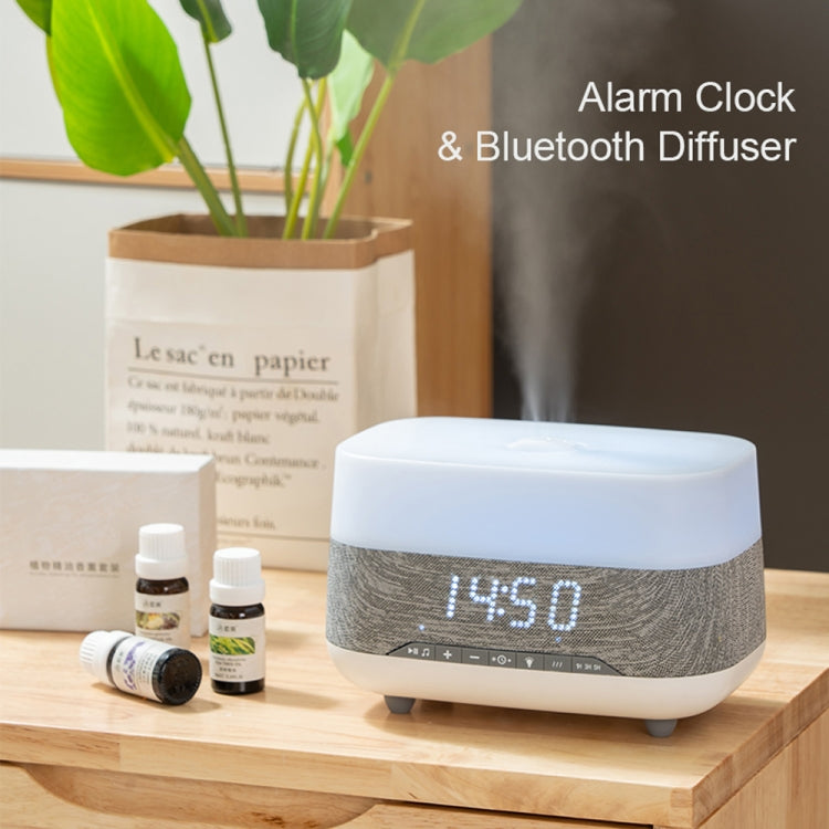 300ml Bluetooth Clock Aromatherapy Humidifier with Seven-color Ambient Light,EU Plug(Gray White) - HoMEdemic™ 