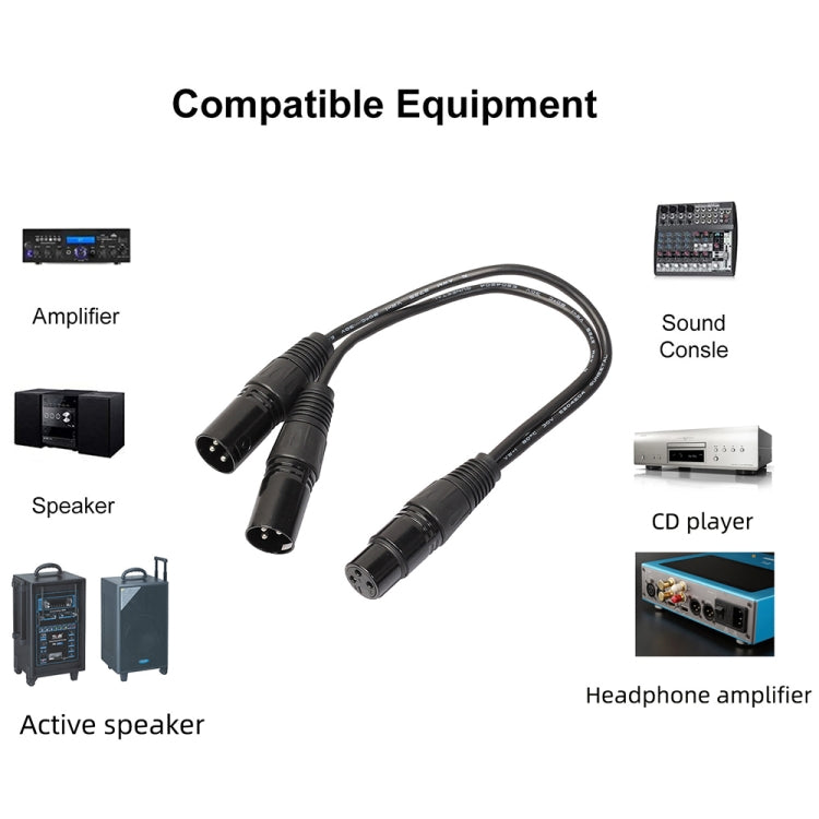 30cm 3 Pin XLR CANNON 1 Female to 2 Male Audio Connector Adapter Cable for Microphone / Audio Equipment, 1 Female to 2 Male Black - HoMEdemic™ 