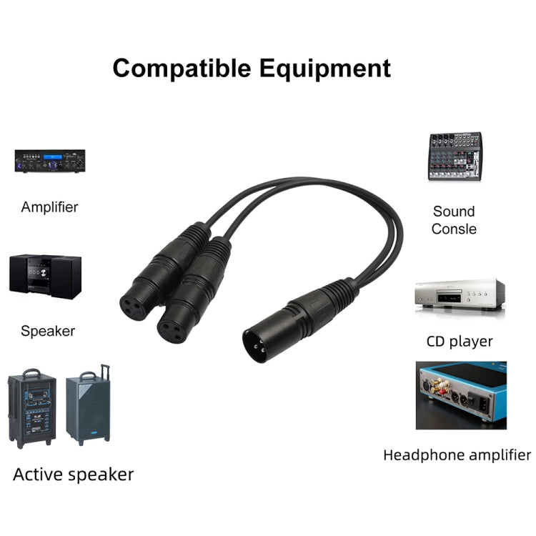 30cm 3 Pin XLR CANNON 1 Male to 2 Female Audio Connector Adapter Cable for Microphone / Audio Equipment, 1 Male to 2 Female - HoMEdemic™ 