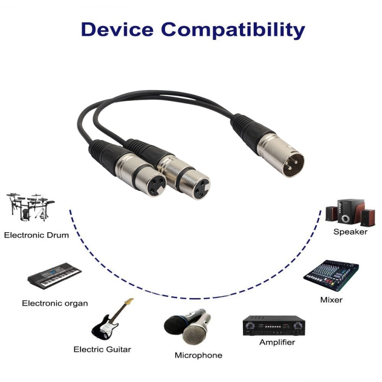 30cm 3 Pin XLR CANNON 1 Male to 2 Female Audio Connector Adapter Cable for Microphone / Audio Equipment, 1 Male to 2 Female Silver - HoMEdemic™ 