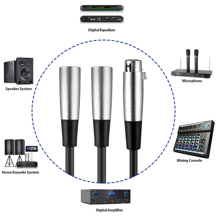 30cm Metal Head 3 Pin XLR CANNON 1 Female to 2 Male Audio Connector Adapter Cable for Microphone / Audio Equipment, 1 Female to 2 Male - HoMEdemic™ 