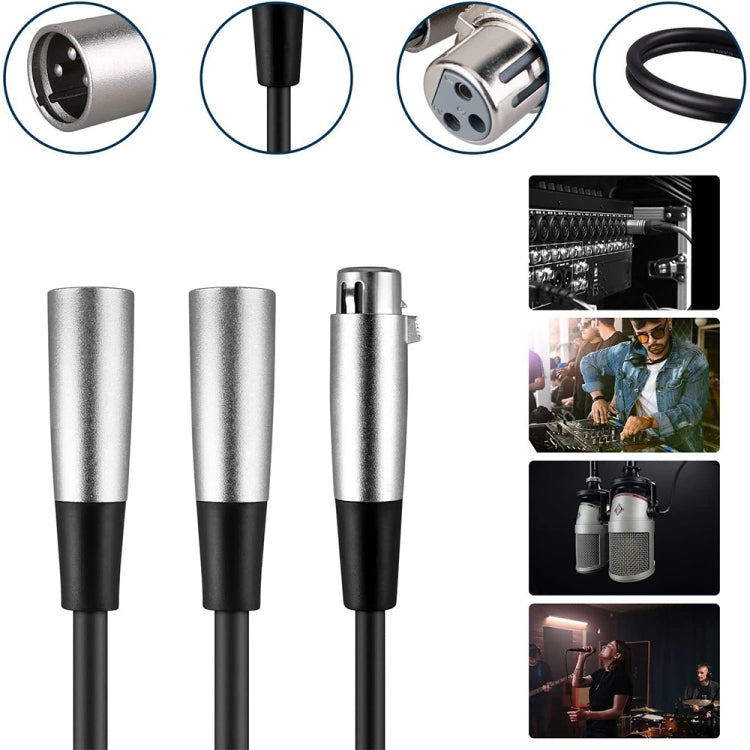 30cm Metal Head 3 Pin XLR CANNON 1 Female to 2 Male Audio Connector Adapter Cable for Microphone / Audio Equipment, 1 Female to 2 Male - HoMEdemic™ 