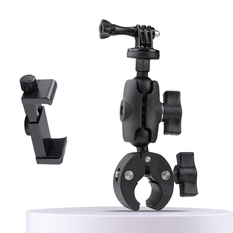 360 Rotation Adjustable Action Camera Bike Motorcycle Handlebar Holder with Phone Clamp (Black) - HoMEdemic™ 