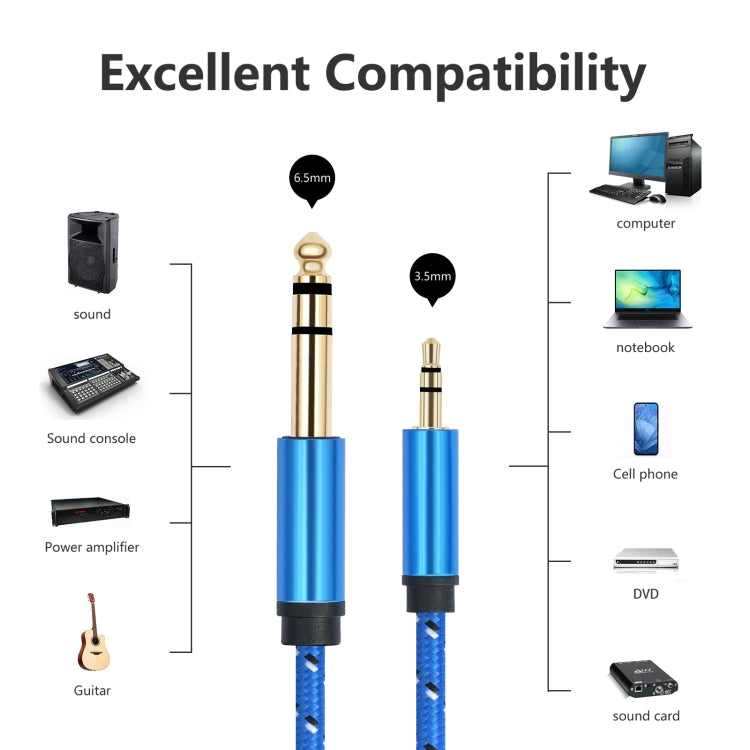 3662-3662BK 3.5mm Male to 6.35mm Male Stereo Amplifier Audio Cable, Length:1m(Blue) - HoMEdemic™ 