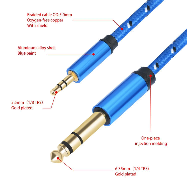 3662-3662BK 3.5mm Male to 6.35mm Male Stereo Amplifier Audio Cable, Length:2m(Blue) - HoMEdemic™ 