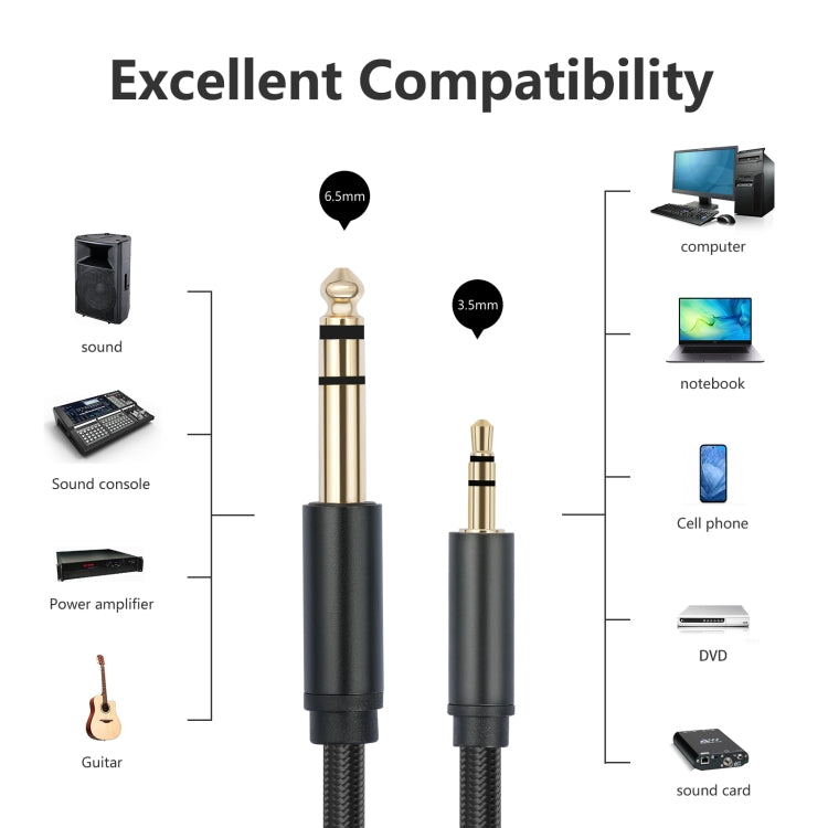 3662-3662BK 3.5mm Male to 6.35mm Male Stereo Amplifier Audio Cable, Length:3m(Black) - HoMEdemic™ 