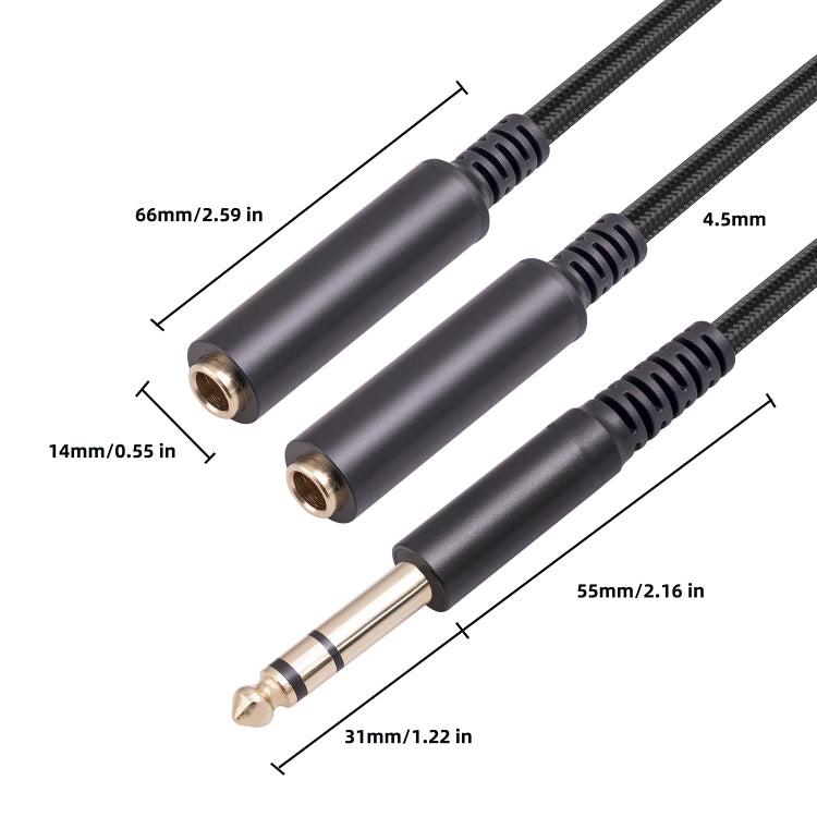 3718 6.35mm Male to Dual Female 1/4 TRS Stereo Audio Cable, Length: 30cm, 6.35mm M to 2 x F 30cm - HoMEdemic™ 