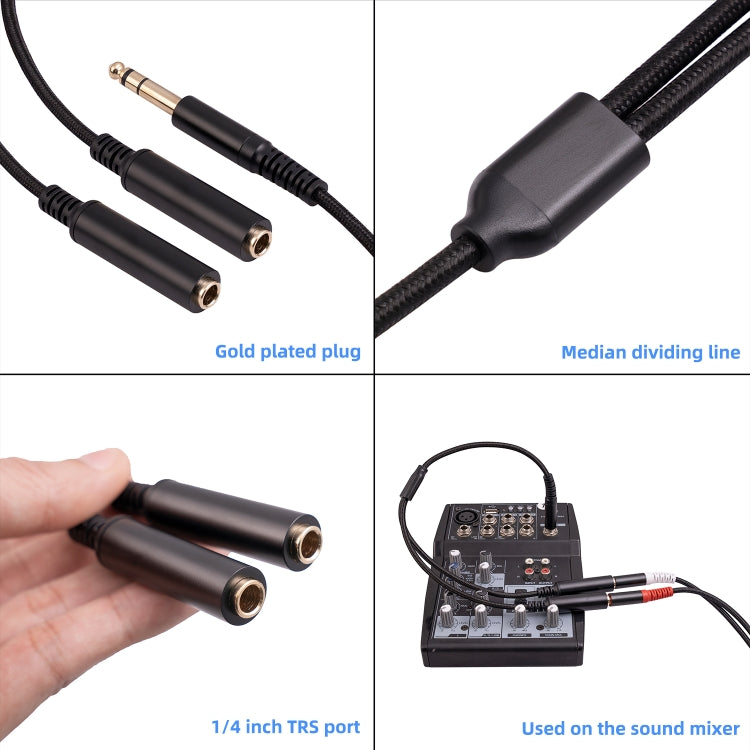 3718 6.35mm Male to Dual Female 1/4 TRS Stereo Audio Cable, Length: 30cm, 6.35mm M to 2 x F 30cm - HoMEdemic™ 