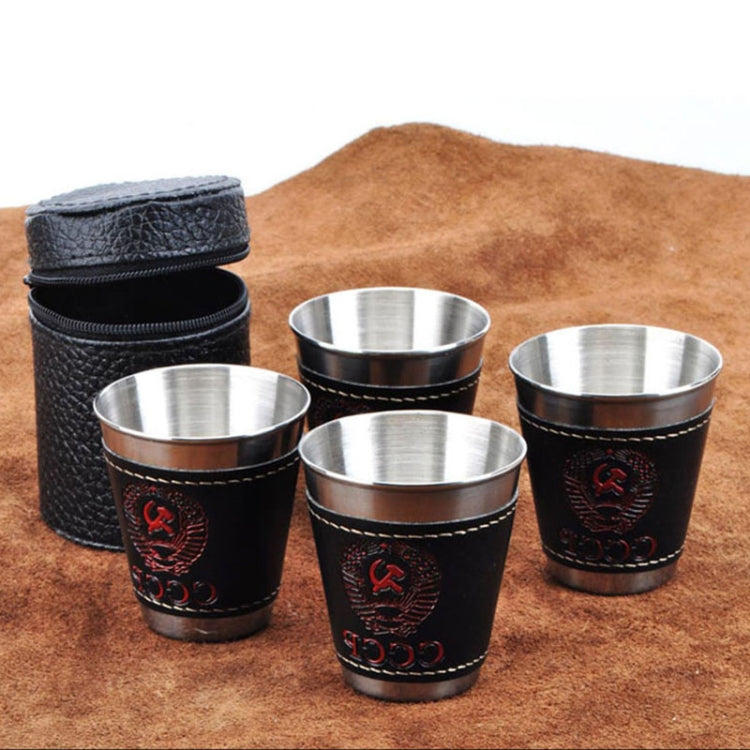 4 in 1 70ml Outdoor Camping Tableware Travel Cups Set Picnic Supplies Stainless Steel Wine Beer Cup Whiskey Mugs PU Leather - HoMEdemic™ 
