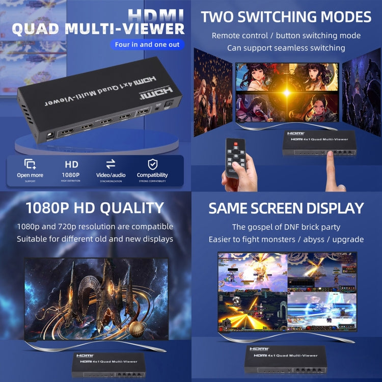 4 in 1 Out HDMI Quad Multi-viewer with Seamless Switcher, AU Plug - HoMEdemic™ 