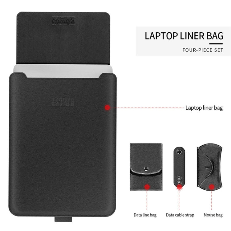 4 in 1 Universal Waterproof PU Leather Laptop Liner Bag with Handle & Stand & Pen Holder + 2 Winders + Mouse Bag + Charger Bag Set for 13  / 14 inch Laptops(Grey) - HoMEdemic™ 