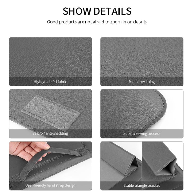 4 in 1 Universal Waterproof PU Leather Laptop Liner Bag with Handle & Stand & Pen Holder + 2 Winders + Mouse Bag + Charger Bag Set for 13  / 14 inch Laptops(Grey) - HoMEdemic™ 