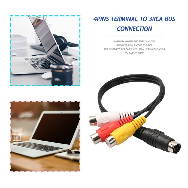 4-pin S-Video TV to RCA Converter AV female Cable Adapter, Length: 20cm, S-Video to AV 3RCA Female - HoMEdemic™ 