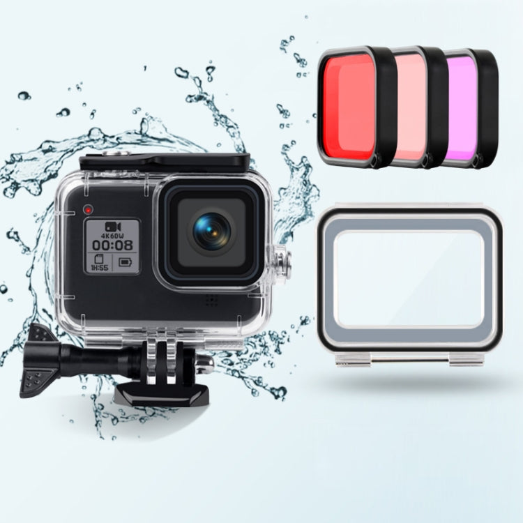 45m Waterproof Case + Touch Back Cover + Purple Red Pink Lens Filter for GoPro HERO8 Black - HoMEdemic™ 