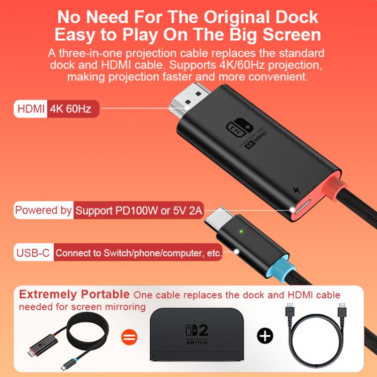 4K 60Hz USB-C / Type-C to HDMI HD Adapter Cable, Length: 1.8m(Black) - HoMEdemic™ 