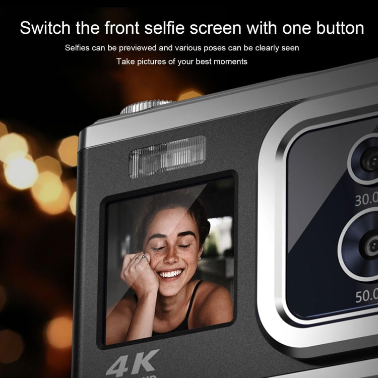 4K HD Optical Dual Lens Digital Camera 50MP Dual Screen Selfie Camera, No Memory(Black) - HoMEdemic™ 