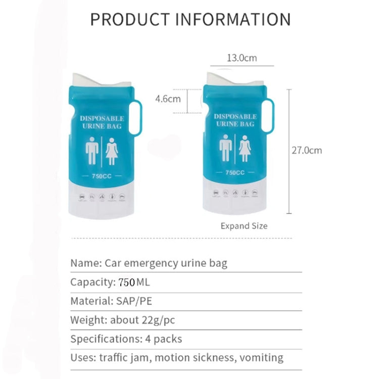 4pcs /Pack Car Disposable Emergency Rapid Coagulation Urine Bag Traffic Jam Pee Bag(13x27cm) - HoMEdemic™ 