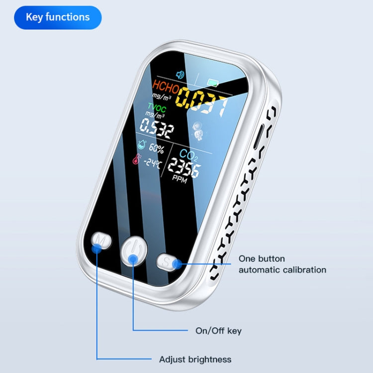 5 In 1  Air Quality Monitor TVOC HCHO CO2 Detector Temperature Humidity Tester(White) - HoMEdemic™ 