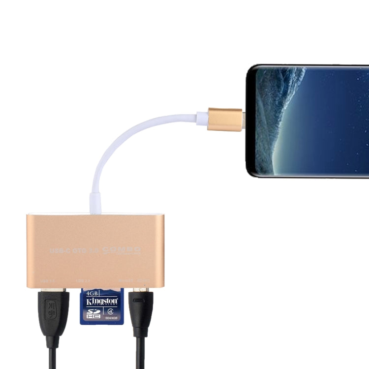 5 in 1 Micro SD + SD + USB 3.0 + USB 2.0 + Micro USB Port to USB-C / Type-C OTG COMBO Adapter Card Reader for Tablet, Smartphone, PC, 5 in 1(Silver), 5 in 1(Gold) - HoMEdemic™ 