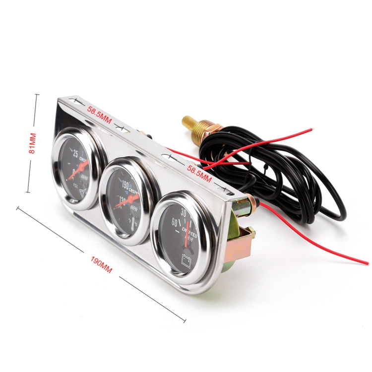 52mm 12V Universal Car Modified Triple Meter 3 in 1 Gauge Oil Press Gauge + Water Temperature Gauge + Ammeter, with Sensor, Car Modified Triple Meter 02 - HoMEdemic™ 