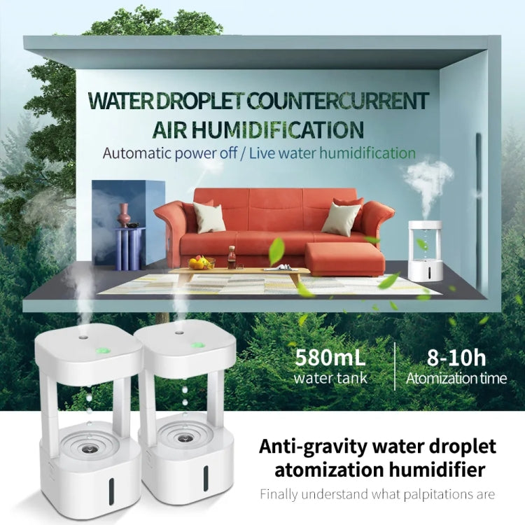 580ml Anti-gravity Humidifier Water Droplet Backflow Atomizer Aromatherapy Machine(White Light) - HoMEdemic™ 
