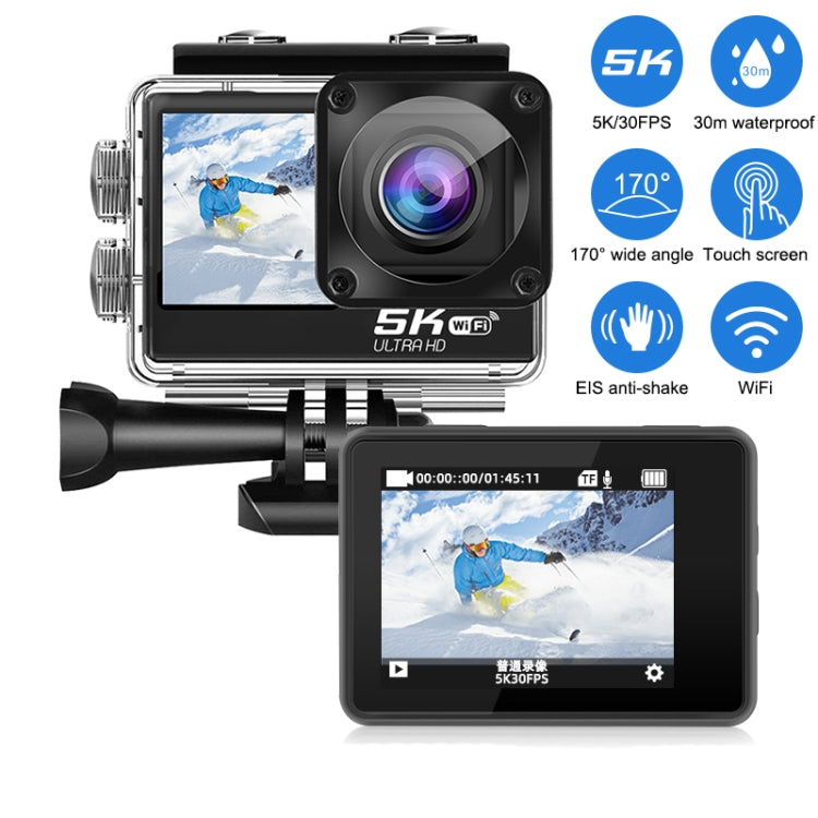 5K/30FPS WIFI HD Anti-Shake Remote Touch Dual-Screen IP68 Waterproof Sports Camera, Style: Camera+128G Card - HoMEdemic™ 