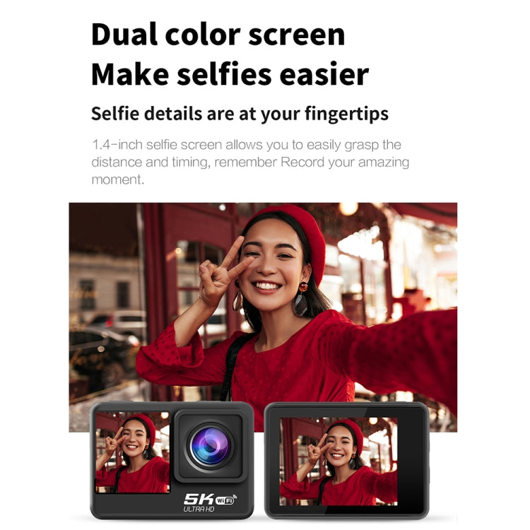 5K/30FPS WIFI HD Anti-Shake Remote Touch Dual-Screen IP68 Waterproof Sports Camera, Style: Camera + 64G Card - HoMEdemic™ 