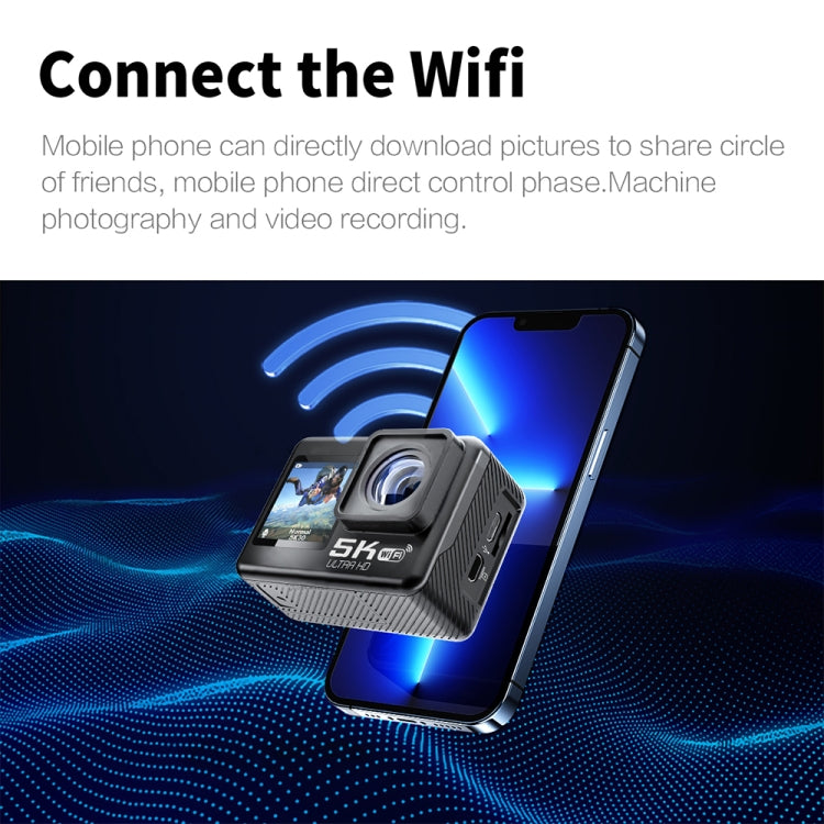 5K/30FPS WIFI HD Anti-Shake Remote Touch Dual-Screen IP68 Waterproof Sports Camera, Style: Camera + 64G Card - HoMEdemic™ 