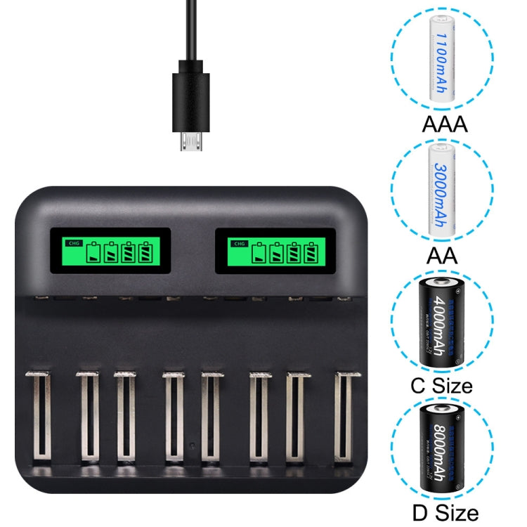 5V 2A USB 8 Slot Battery Charger for AA & AAA & C / D Battery, with LCD Display - HoMEdemic™ 