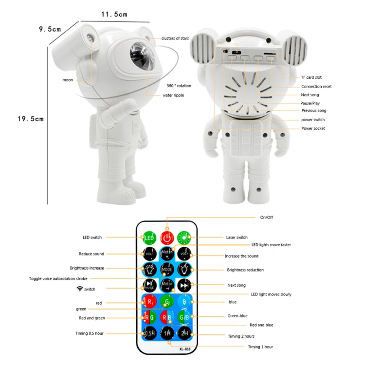 5W Astronaut Starry Sky Projection Lamp USB Night Light (White) - HoMEdemic™ 