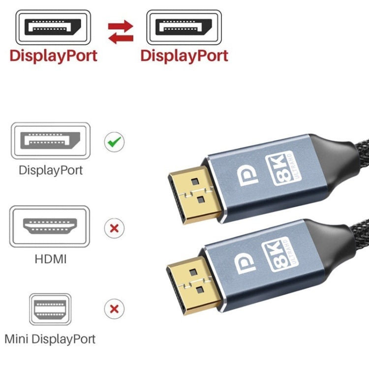 5m 1.4 Version DP Cable Gold-Plated Interface 8K High-Definition Display Computer Cable 30AWG OD:6.3MM With Nylon Mesh(Silver) - HoMEdemic™ 