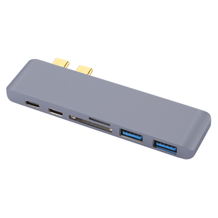 6 in 1 Multi-function Aluminium Alloy 5Gbps Transfer Rate Dual USB-C / Type-C HUB Adapter with 2 USB 3.0 Ports & 2 USB-C / Type-C Ports & SD Card Slot & TF Card Slot for Macbook 2015 / 2016 / 2017, 6 in 1 Grey - HoMEdemic™ 