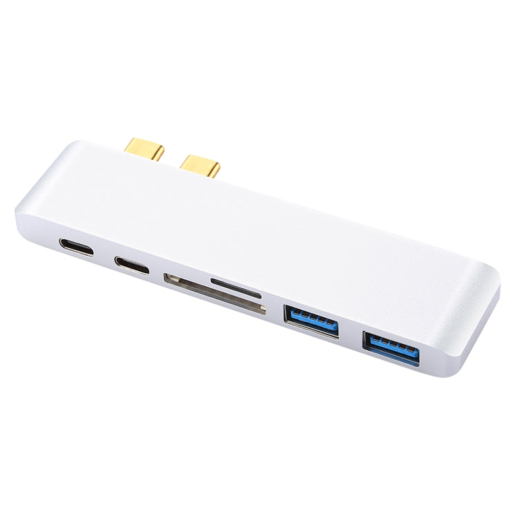 6 in 1 Multi-function Aluminium Alloy 5Gbps Transfer Rate Dual USB-C / Type-C HUB Adapter with 2 USB 3.0 Ports & 2 USB-C / Type-C Ports & SD Card Slot & TF Card Slot for Macbook 2015 / 2016 / 2017, 6 in 1 Silver, 6 in 1 Grey - HoMEdemic™ 