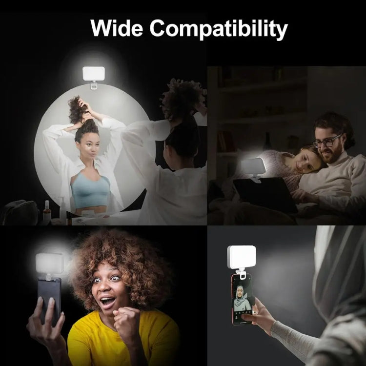 66 LEDs Selfie Fill Light Rechargeable 3 Modes Clip-on Pocket Light For Phone, Laptop, Tablet Meeting(Black) - HoMEdemic™ 