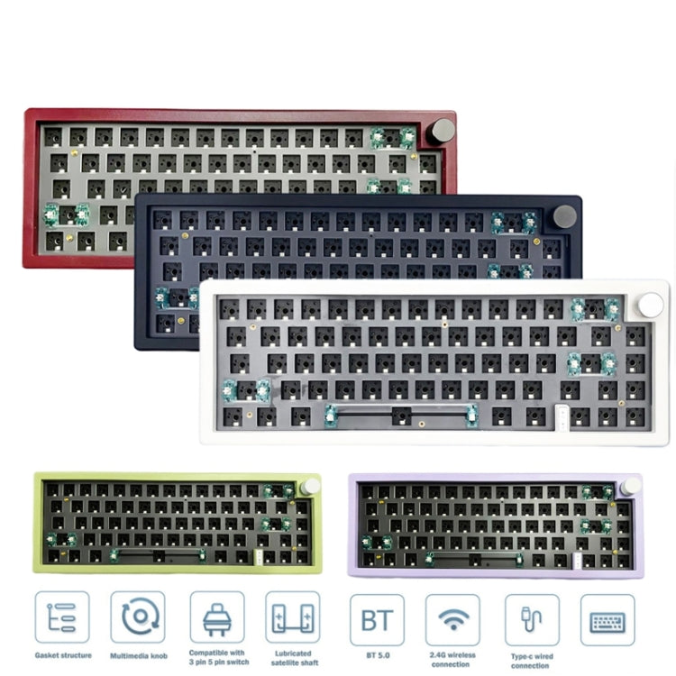67 Keys Three-mode Customized DIY With Knob Mechanical Keyboard Kit Supports Hot Plug RGB Backlight, Color: Black - HoMEdemic™ 