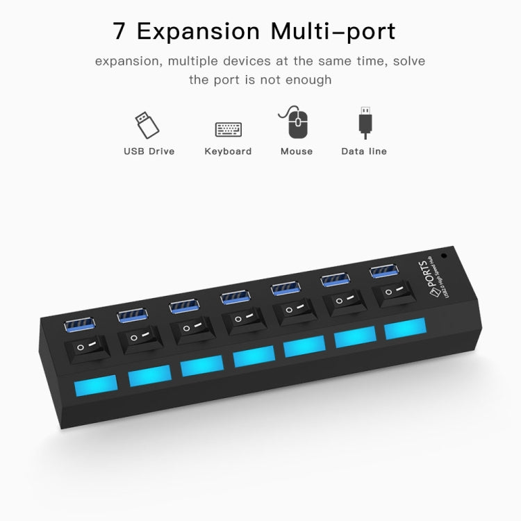 7 Ports USB 3.0 HUB, Super Speed 5Gbps, Plug and Play, Support 1TB, 7 Ports (Black), 7 Ports (White) - HoMEdemic™ 
