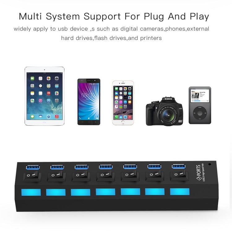 7 Ports USB 3.0 HUB, Super Speed 5Gbps, Plug and Play, Support 1TB, 7 Ports (Black), 7 Ports (White) - HoMEdemic™ 