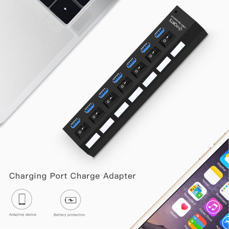 7 Ports USB 3.0 HUB, Super Speed 5Gbps, Plug and Play, Support 1TB, 7 Ports (Black), 7 Ports (White) - HoMEdemic™ 