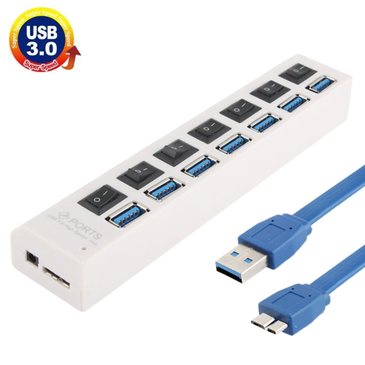 7 Ports USB 3.0 HUB, Super Speed 5Gbps, Plug and Play, Support 1TB, 7 Ports (Black), 7 Ports (White) - HoMEdemic™ 