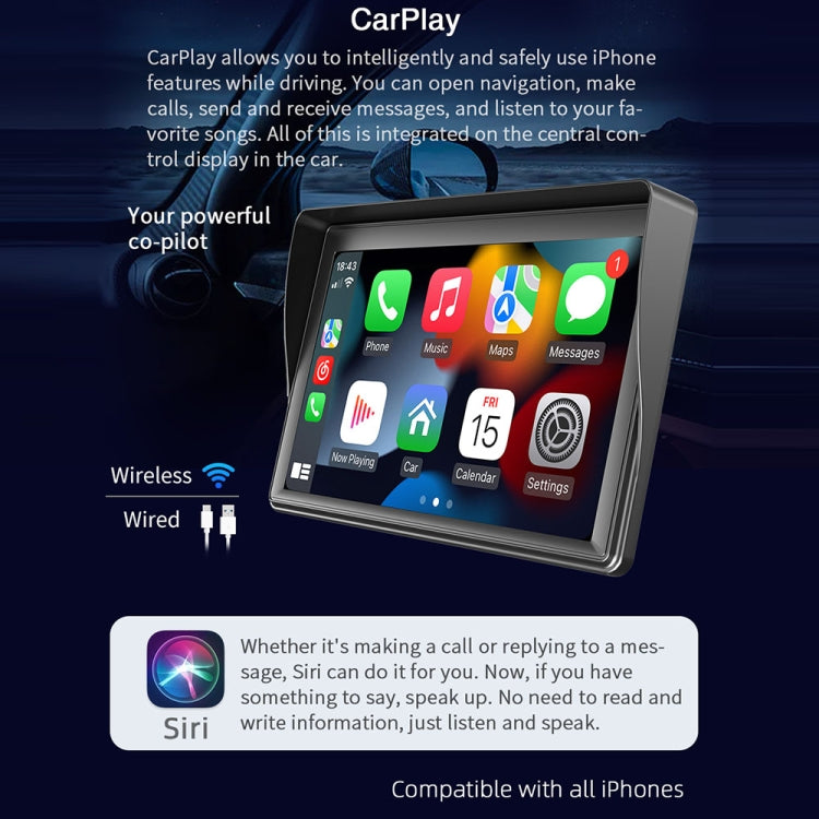 7 inch Wireless CarPlay Radio Multimedia Player 1080P IPS Touch Screen MP5 Radios Bluetooth Monitor, B600W - HoMEdemic™ 